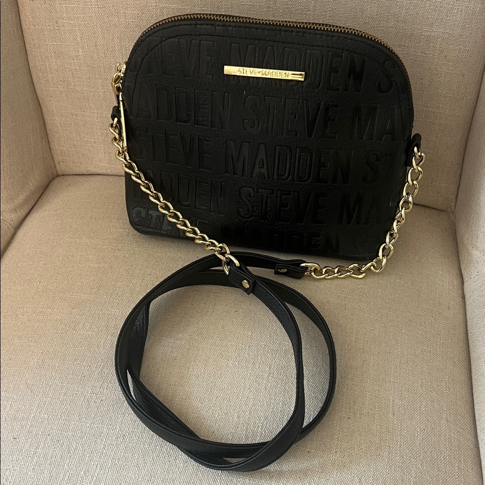 Steve Madden Black Crossbody with Gold Chain Strap